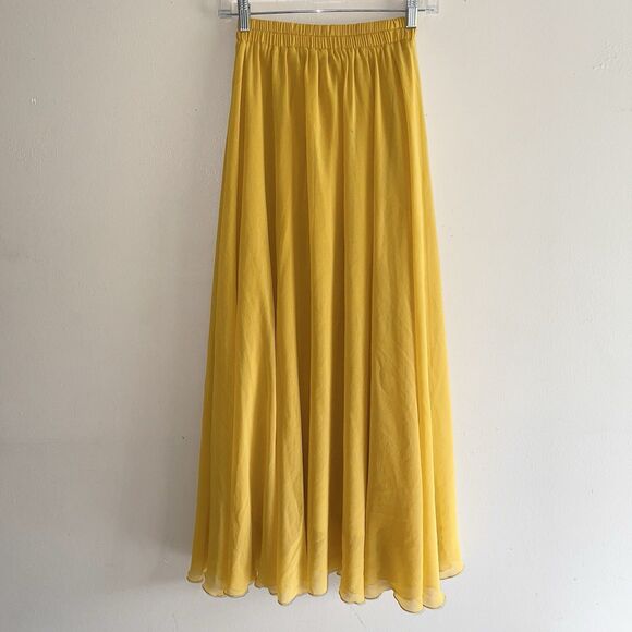 Chiffon Maxi Skirt Womens Size L Boho Sheer Yellow Mustard Elastic Waist - Picture 4 of 8